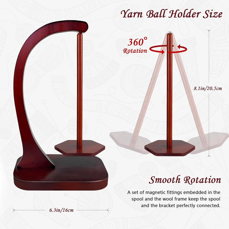 JUCPASH Yarn Holder for Crocheting and Knitting, Wooden Yarn Spinner with Magnetic Rotating Mechanism and Anti-Slip Pads, Crochet Accessories Birthday Gifts for Women Mom Wife Grandma Mother (Brown) - Image 4